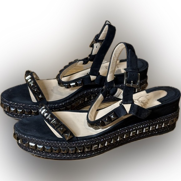 Christian Louboutin Shoes - Christian Louboutin Cataclou Black Suede Studded Sandal Size 40